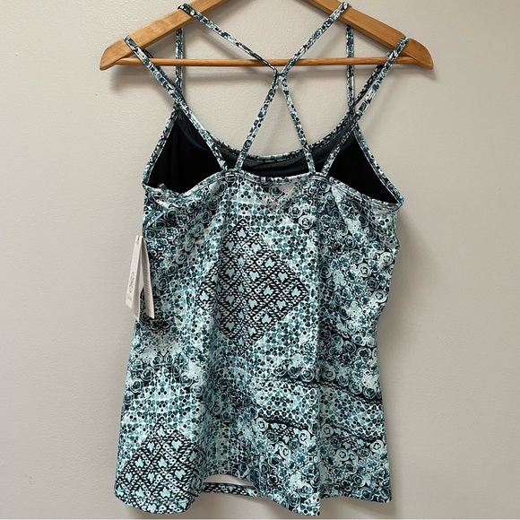 NWT Gaiam Shine Mesh Bra Tank, OM-DRI, Taylor Print, Blue Green & Black, Size M - Picture 6 of 6